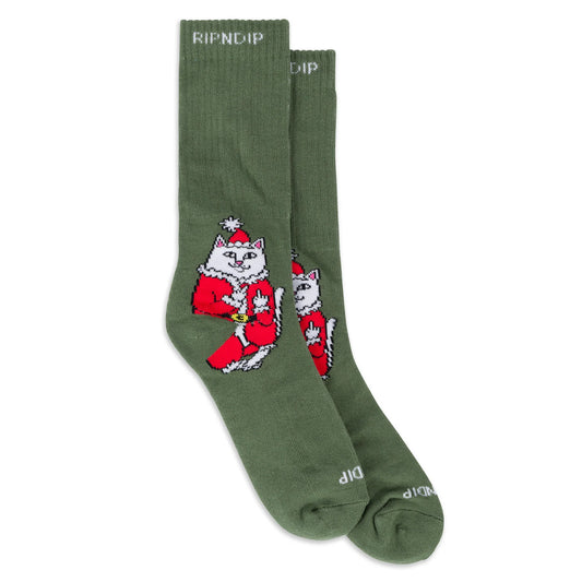 RipnDip RipNDip Lord Santa High Socks | Olive Socks | The Vines
